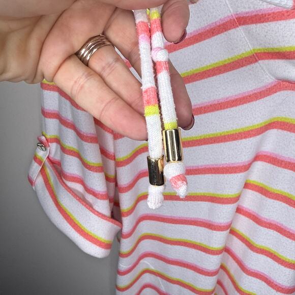 Trina Turk Costa De Prata Hooded Terry Tunic Coverup Large Roll Tab Beach Resort - Picture 4 of 11